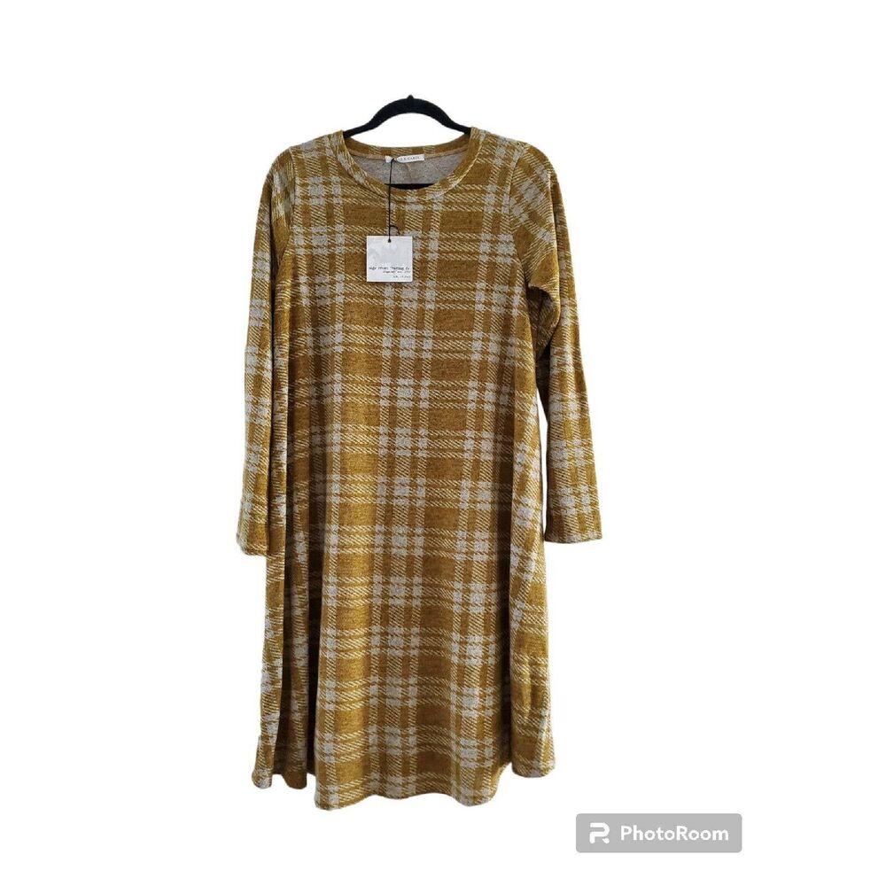 Chris & Carol Women's L Mustard Yellow Long Sleeve Knit Shift Dress NWT